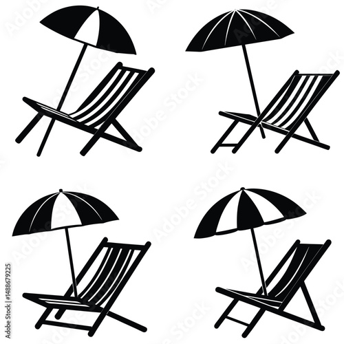 Summer sea vacation with beach chairs and a parasol illustration on the sand under the sun