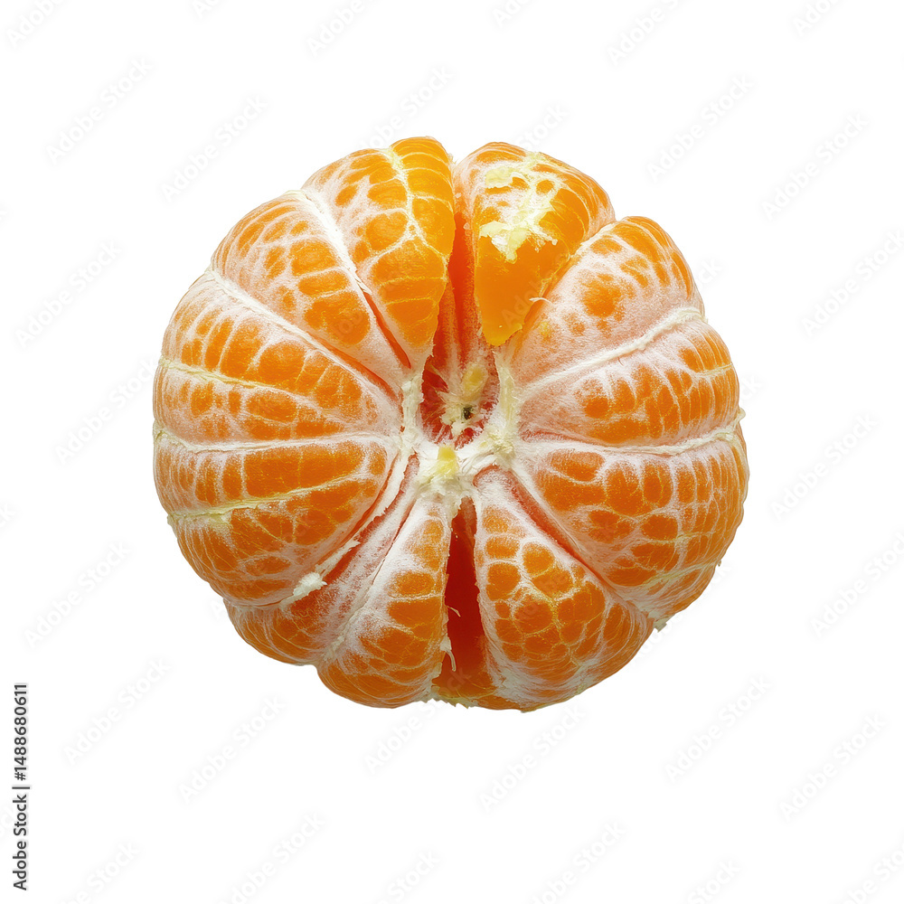 Fresh peeled tangerine showing vibrant orange segments on a white background, Fresh peeled tangerine isolated on white background Fresh peeled tangerine showing vibrant orange segments on a white background, Fresh peeled tangerine isolated on white background
