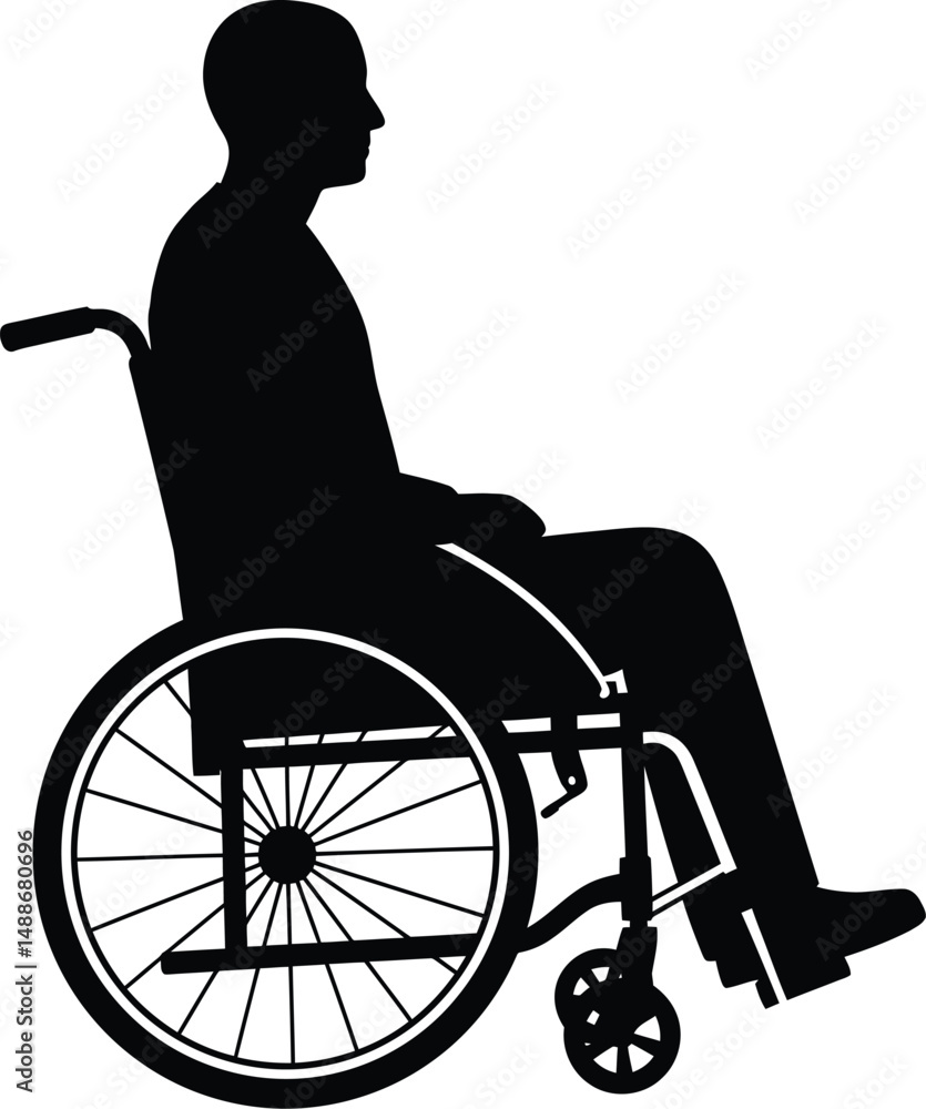 Obraz premium Person In Wheelchair Silhouette Minimalist Black And White High Contrast Simple Geometric Shapes Clean Lines Negative Space