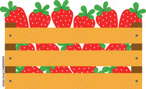Wooden crate with strawberries. Isolated vector illustration.