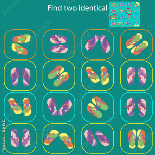 Find 2 identical pictures in the Funny Flip-Flops puzzle for children under 6 years old.