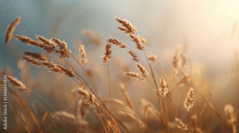 Fototapeta premium Golden grass field at sunset