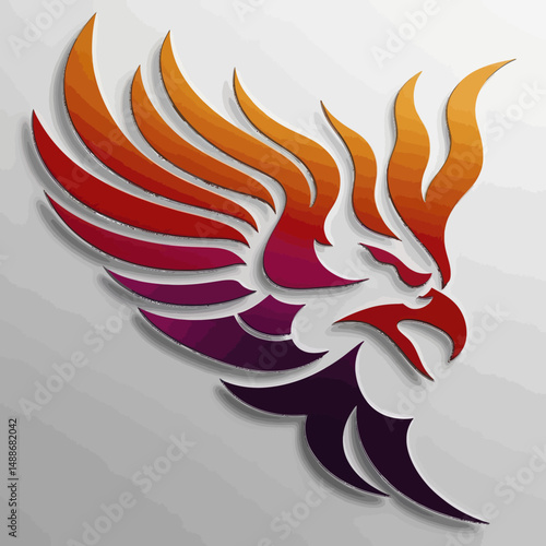 Tribal fire flame vector design with orange and red phoenix animal swirl art symbol on white background