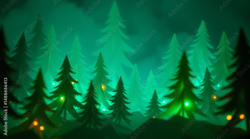 Obraz premium Dark forest with misty atmosphere and silhouetted trees, creating a mysterious scene.