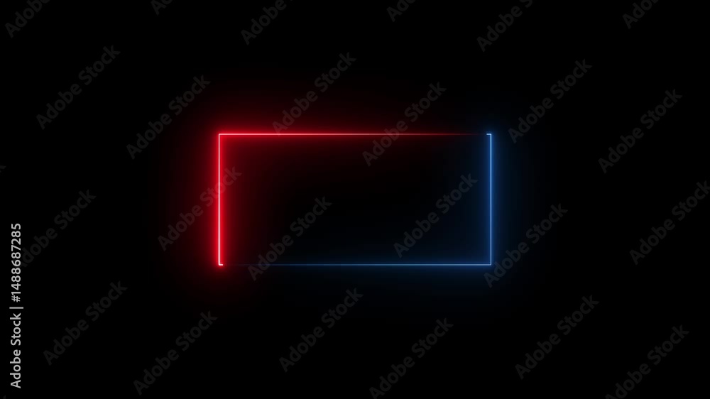 Glowing line frame web neon box pattern. Animated neon empty neon box, empty neon frame on black background. Glowing line frame web neon box pattern. Animated neon empty neon box, empty neon frame on black background.