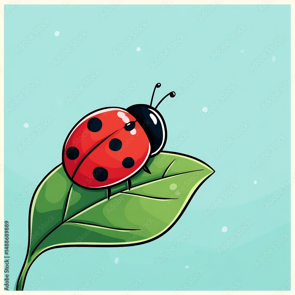 Fototapeta premium cartoon ladybug on leaf