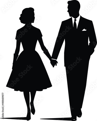 Wallpaper Mural silhouette of a man and woman walking together, black and white vector illustration, elegant formal wear, classic 1950s style, detailed high quality digital art
 Torontodigital.ca
