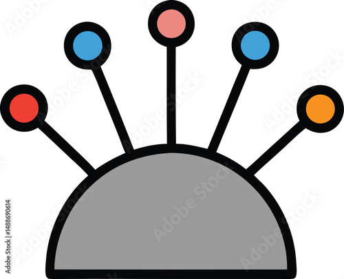 Vector illustration of a pincushion with sewing pins icon for tailoring and craft use