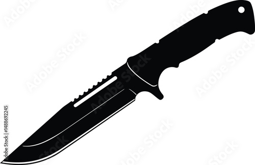 Black Tactical Fixed Blade Knife Steel Blade Survival Combat Weapon Photorealistic Illustration

