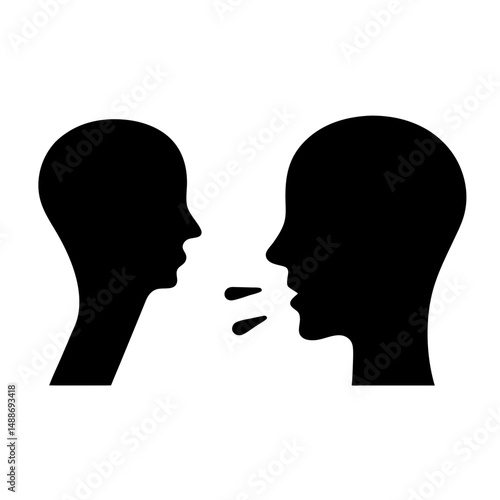 Two black head silhouettes facing each other with droplets indicating speech