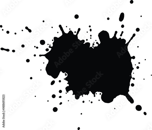 Black Paint Splatters Abstract Grunge Background – Monochrome Ink Blots

