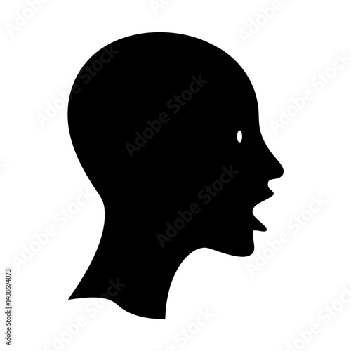 Silhouette of a Head in Profile with Mouth Open in Black