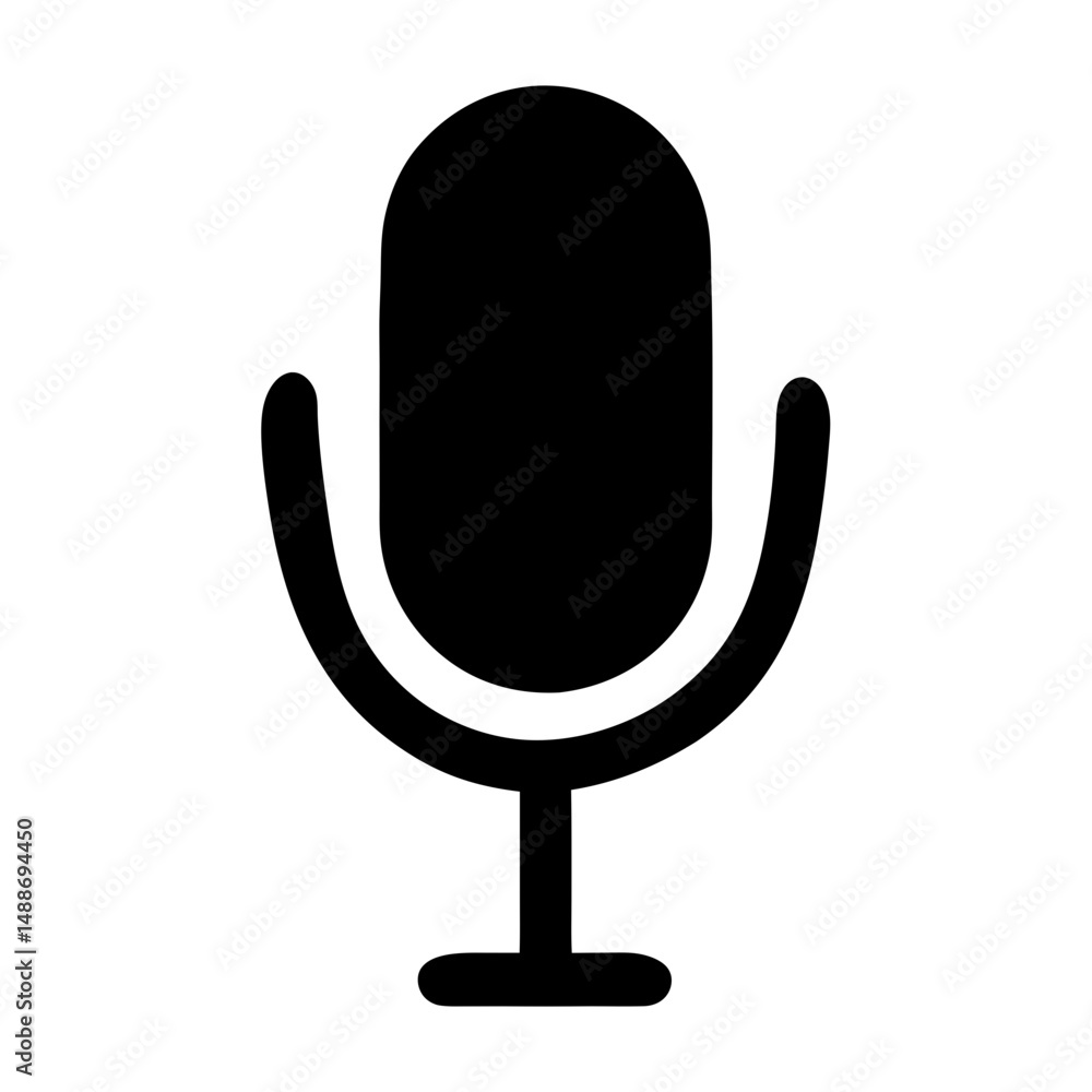 Stylized black microphone icon for audio recording and broadcasting equipment Stylized black microphone icon for audio recording and broadcasting equipment