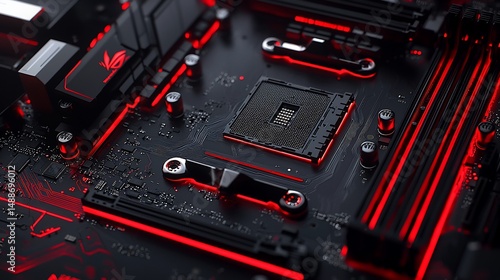 High-tech computer motherboard with central processing unit
