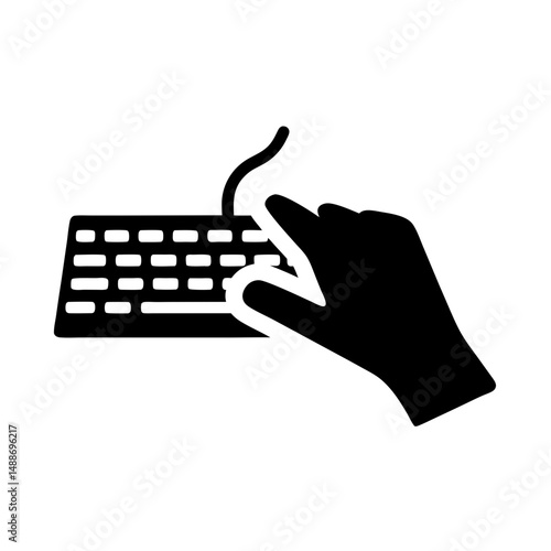 Finger pressing a keyboard key, symbol representing computer input and typing