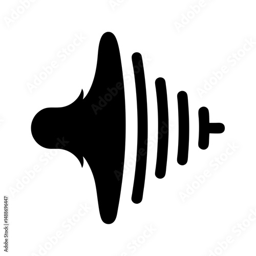 Monochrome depiction of a sound wave emitting from a black speaker