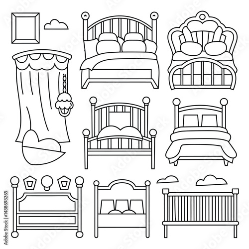 Collection of Line Art Bedroom Furniture Illustrations