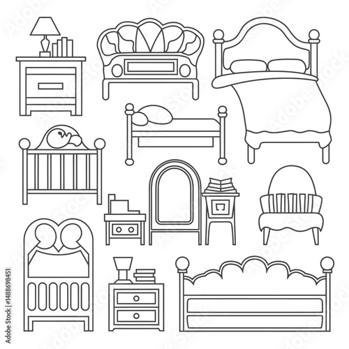 Line Art Collection of Various Bedroom Furniture
