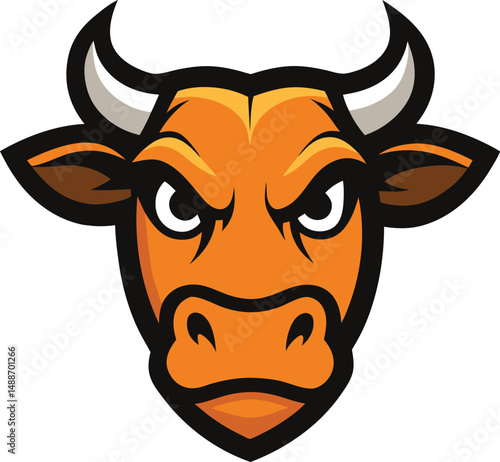 mascot logo of fierce cow head vector art illustration.
