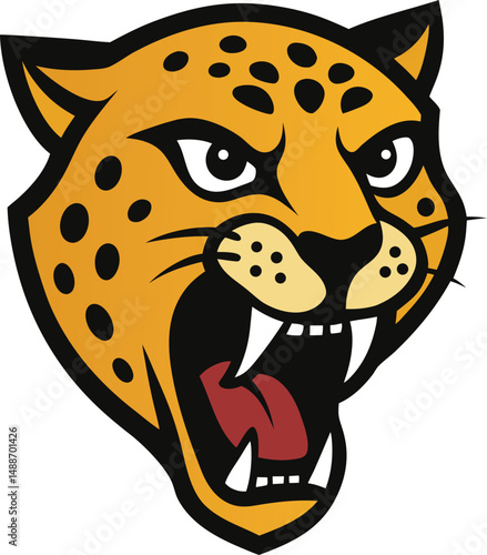 jaguar head mascot snarling with vector art illustration.
