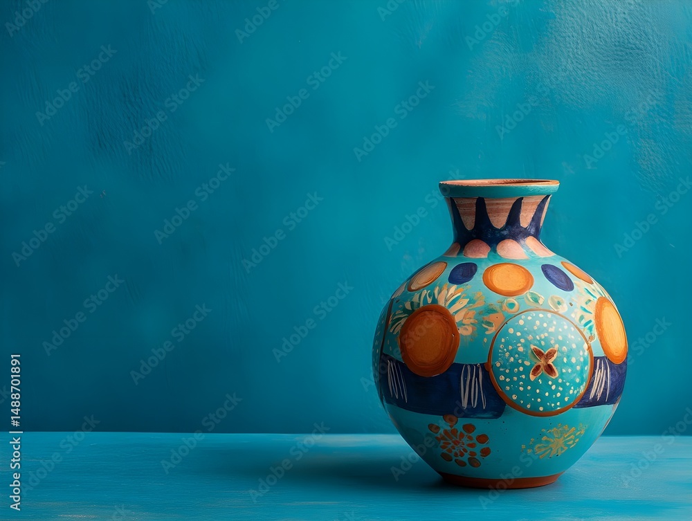 Elevate Your Home Decor With A Hand Painted Ceramic Vase Set Against A Turquoise Backdrop Elevate Your Home Decor With A Hand Painted Ceramic Vase Set Against A Turquoise Backdrop