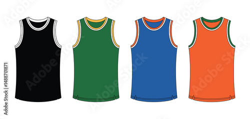Four Basketball Jerseys Design Templates in Different Colors