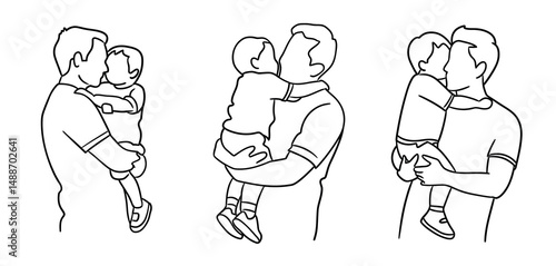Three Line Drawings of Fathers Holding Their Toddlers