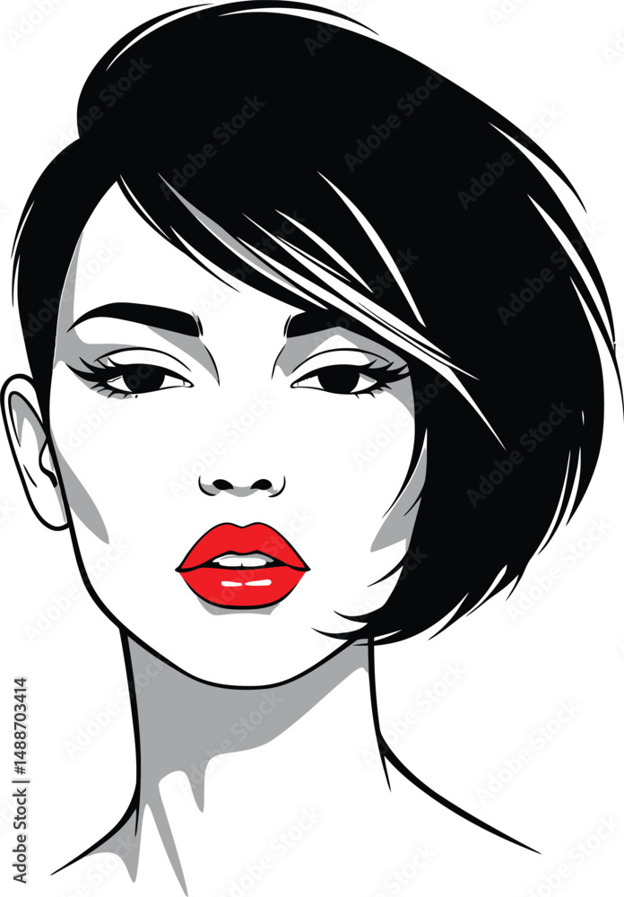 Elegant Woman Portrait Black Hair Red Lips Digital Art
Elegant Woman Portrait Black Hair Red Lips Digital Art
