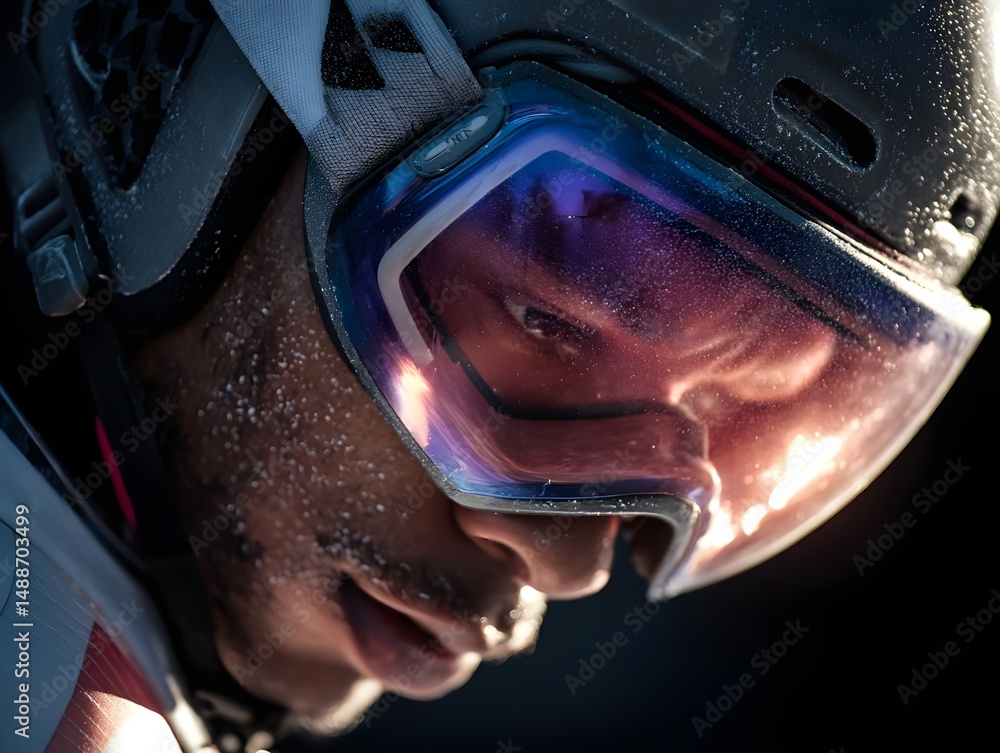 Fototapeta premium High performance ski jumping helmet features adjustable strap and chin guard for professional athlete safety