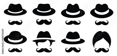 Stylish Gentleman Icons Set Hats and Mustaches