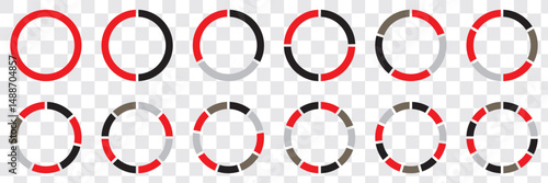 Pie chart set. Colorful diagram collection with 2,3,4,5,6 sections or steps. Segmented circle icons for infographic, data analysis, web design, presentation. Vector illustration. eps 10