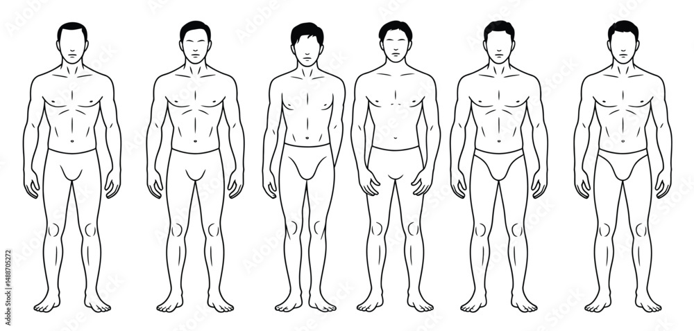 Six Male Figure Templates for Fashion Design and Illustration