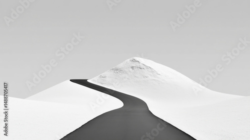 Obraz na płótnie Black winding road through white snow-covered mountain landscape w salonie