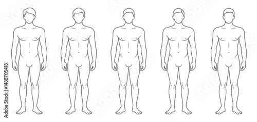 Five Male Body Outline Templates for Fashion Design