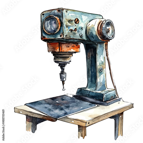 Welding Machine With A Metal Workpiece, watercolor illustration vector, high quality, isolated on a white background.
