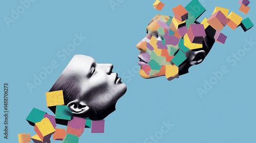 Obraz na płótnie Abstract surreal portrait with fragmented faces w salonie