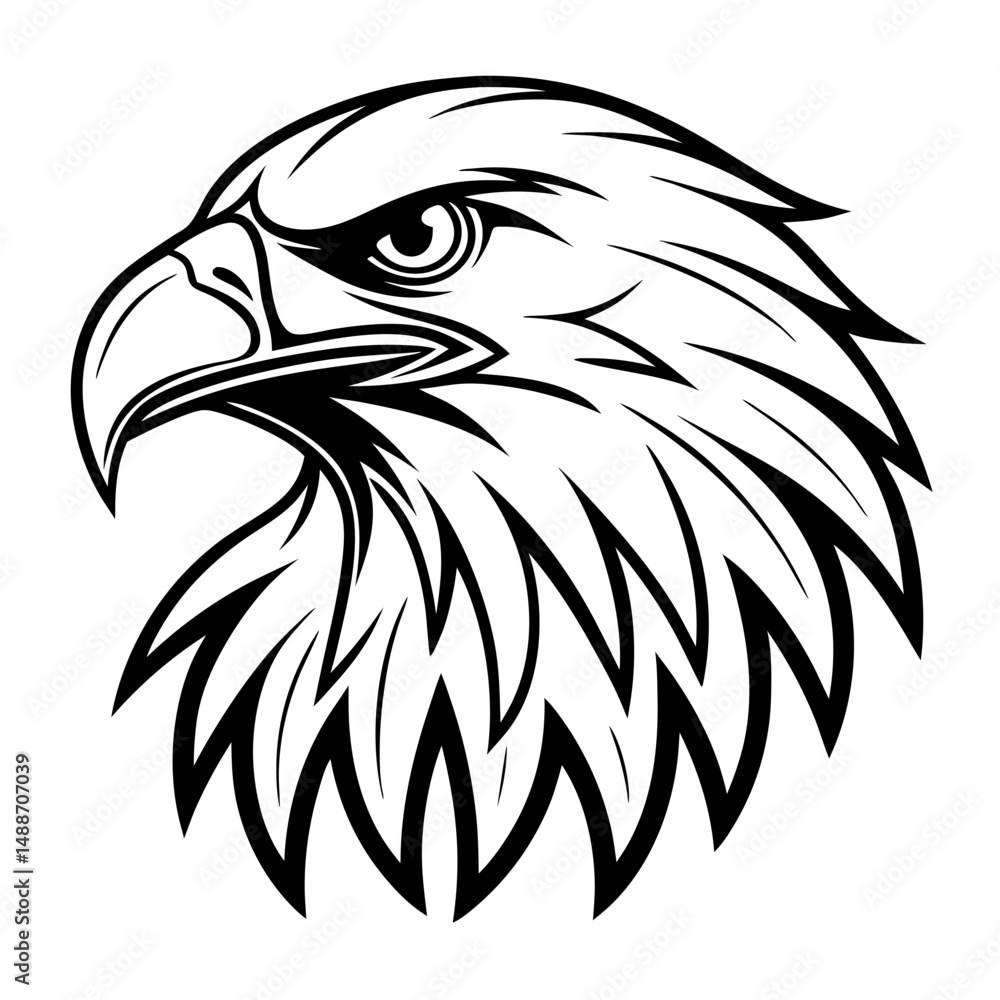Fototapeta premium A bold graphic vector captures the striking head of an eagle, showcasing its sharp gaze and powerful beak, ready for flight.