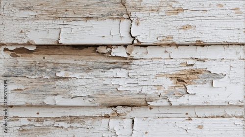 Weathered white wood planks with peeling paint