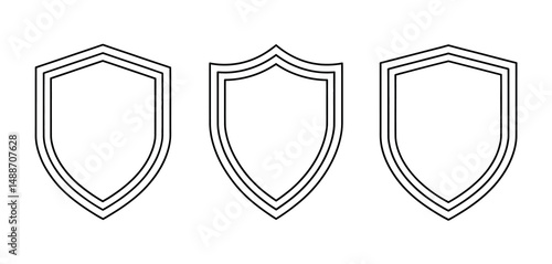 Three Outline Shields Graphic Design Elements