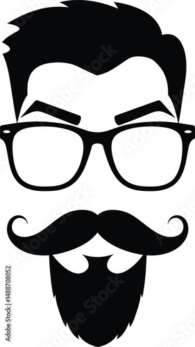 A vintage vector illustration presents a hipster man's face, distinguished by his stylish mustache and hat