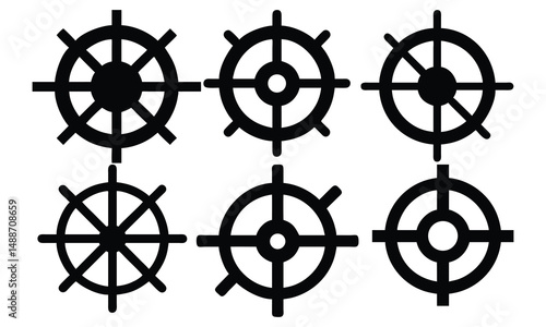 Nautical vector illustration of a ship steering wheel, an old wooden helm for boat control and sea navigation
