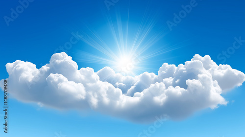 Obraz na płótnie Bright sun shining above fluffy clouds in a clear blue sky w salonie