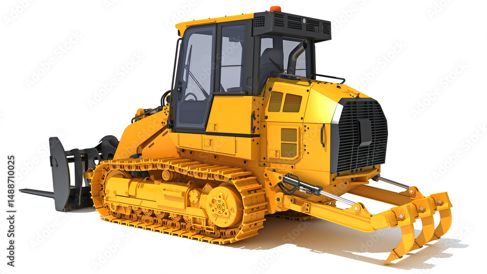 Obraz premium Track Loader heavy construction machinery 3D rendering on white background