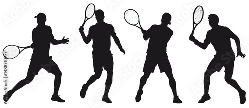 Four Tennis Player Silhouettes Action Poses