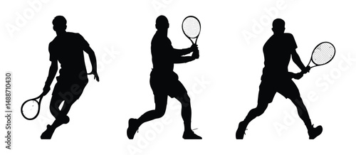 Three Tennis Player Silhouettes Action Poses