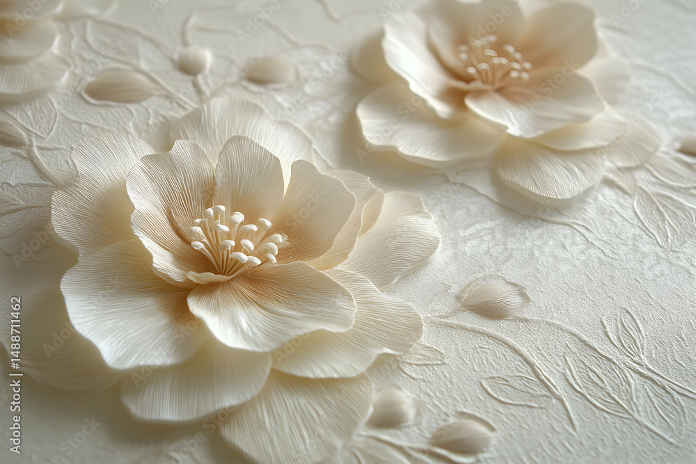 Elegant Cream Flowers on Textured Background for Decorative Art Elegant Cream Flowers on Textured Background for Decorative Art