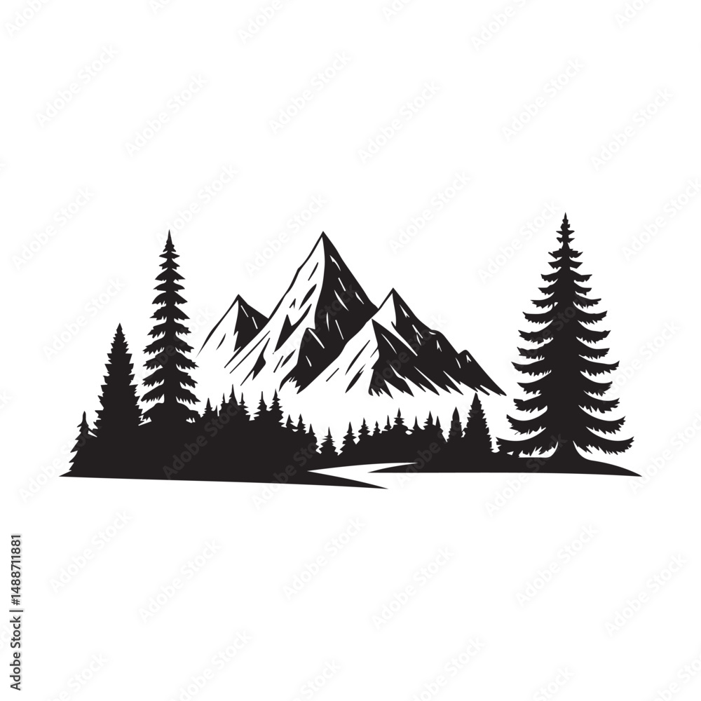 Obraz premium set of vector trees and mountain