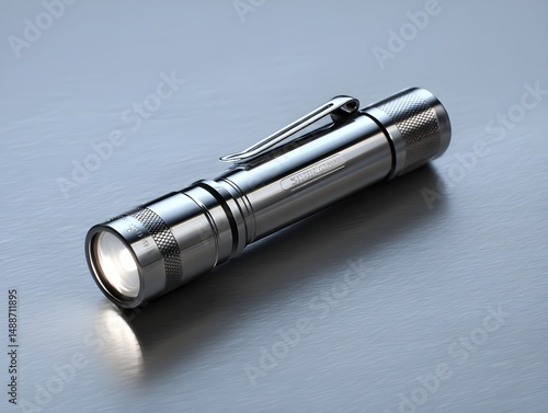 Chrome plated pocket torch on smooth lavender backdrop illuminates toolshed tasks with portable precision lighting