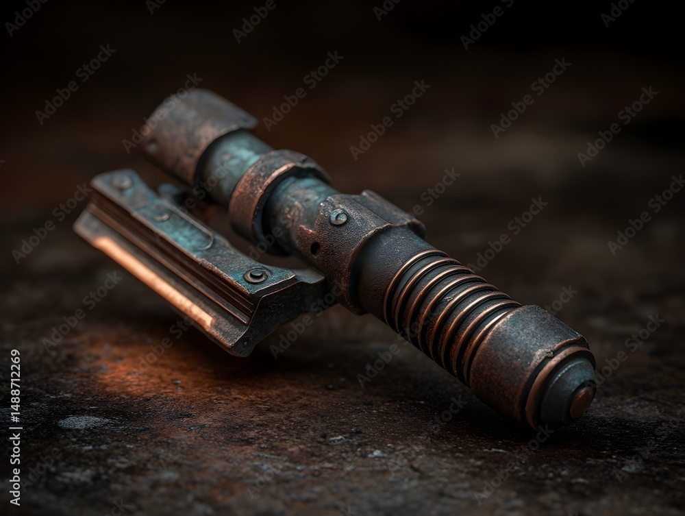 Obraz premium Achieve Precise Styling with a Copper-Coil Heated Razor on a Dark Rust-Patina Surface Providing Precision