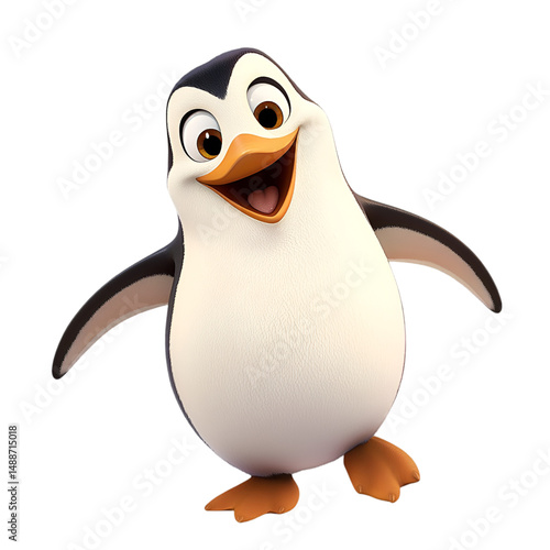 Cartoon penguin standing with smiling face cute animated bird character